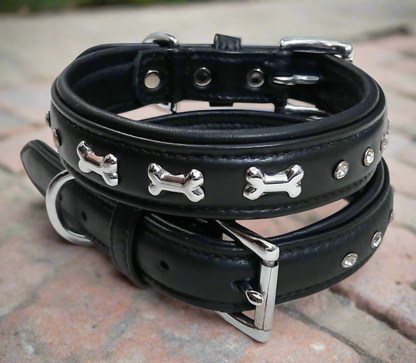 Pfoetchenwelt leder Hundehalsband verziert mit Knochen