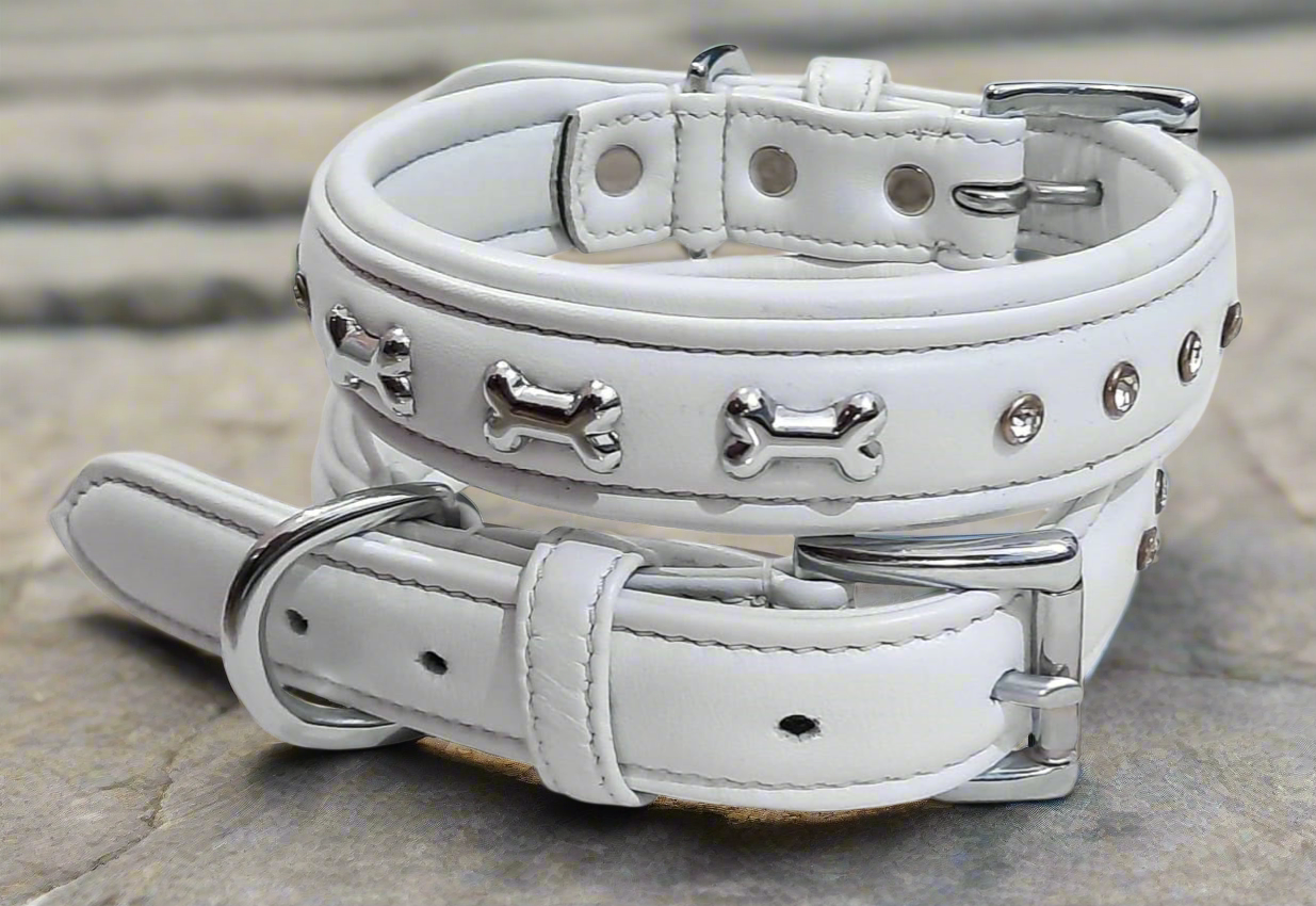 Pfoetchenwelt leder Hundehalsband verziert mit Knochen