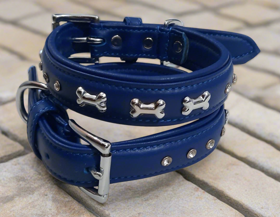 Pfoetchenwelt leder Hundehalsband verziert mit Knochen