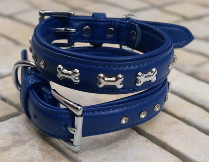 Pfoetchenwelt leder Hundehalsband verziert mit Knochen