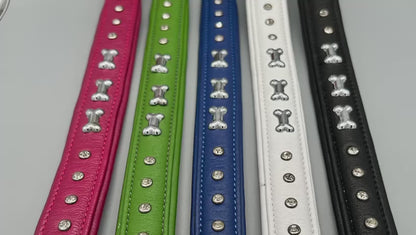 Pfoetchenwelt leder Hundehalsband verziert mit Knochen